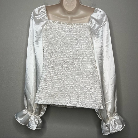 Marc New York Women Top Satin Regency Puff Sleeve Smock Victorian Edwardian - Picture 7 of 9